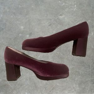 vintage balletcore velvet plum platform loafers